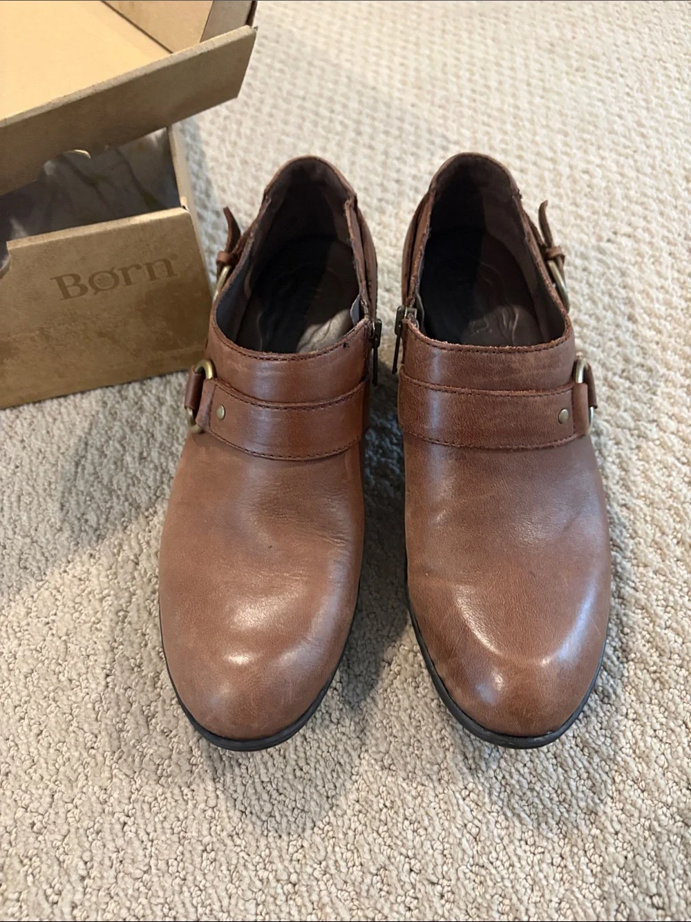 Born Men's Tan Leather Slip-On Loafers with Side Buckle
